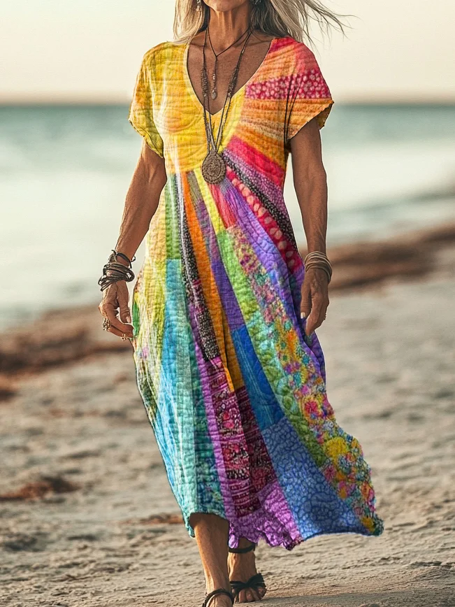 Shelly | Women's Geometric Floral Print Dress with Pockets