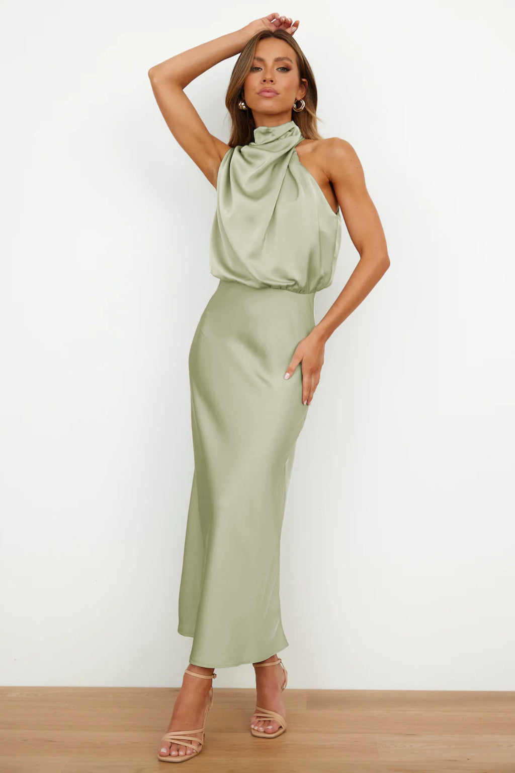 Natalie | Halter neck satin maxi dress