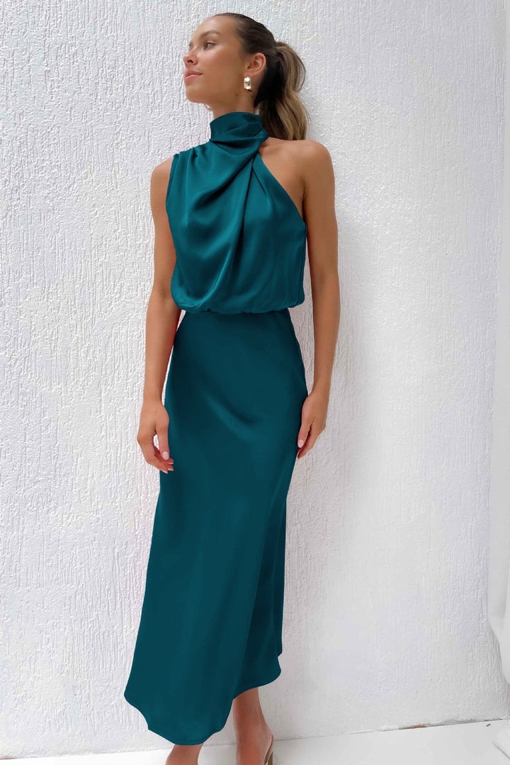 Natalie | Halter neck satin maxi dress