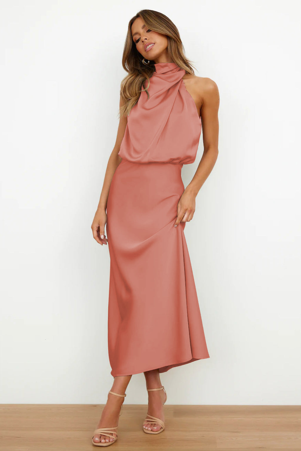 Natalie | Halter neck satin maxi dress