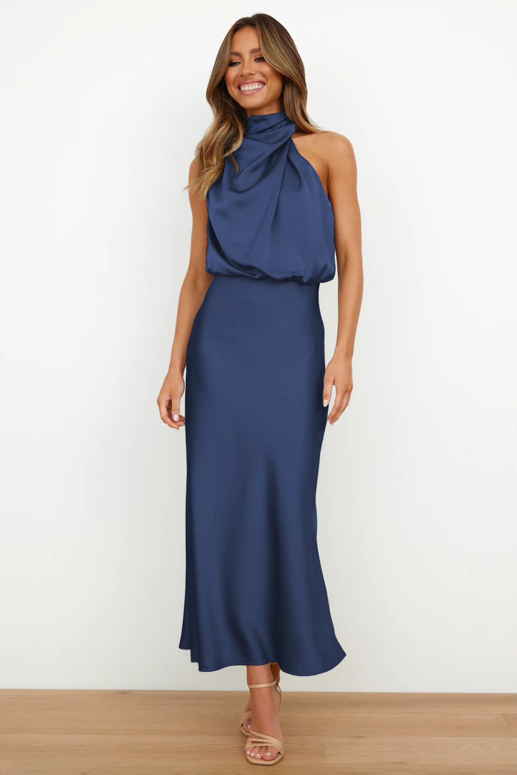 Natalie | Halter neck satin maxi dress