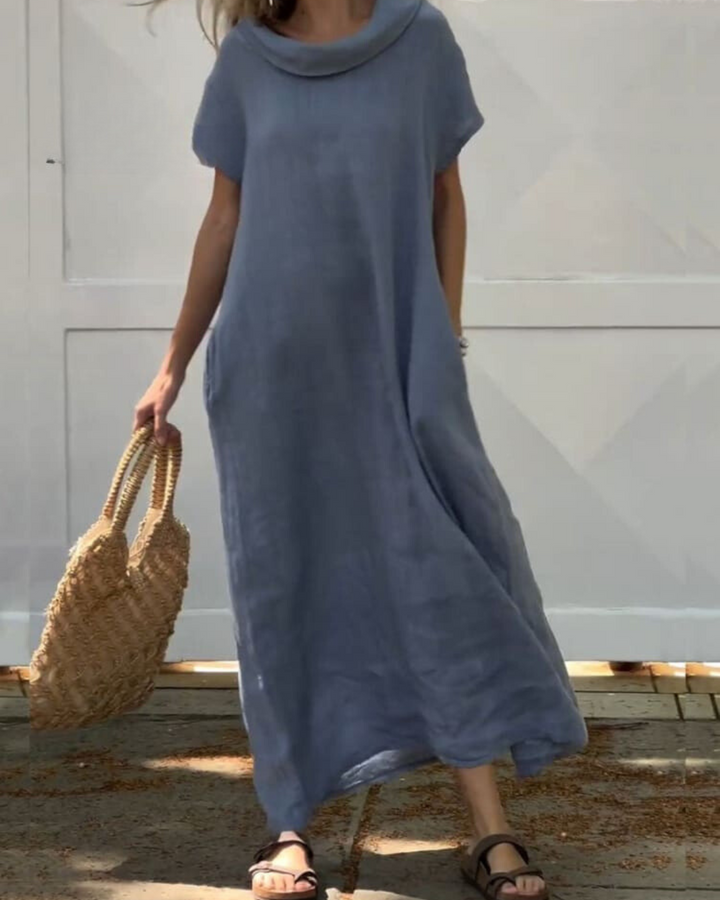 Emory | Linen Effect Dress with Elegant Collar