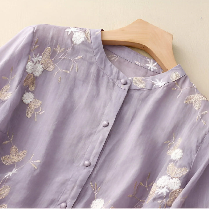 Nora | Cotton Top with Embroidered Flowers