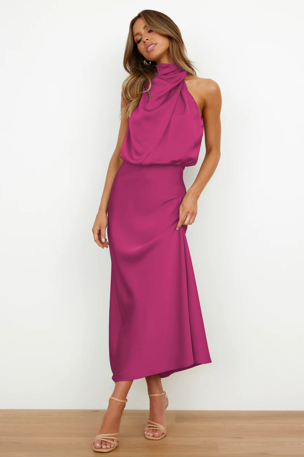 Natalie | Halter neck satin maxi dress