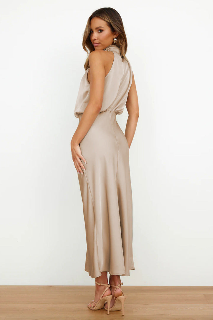 Natalie | Halter neck satin maxi dress