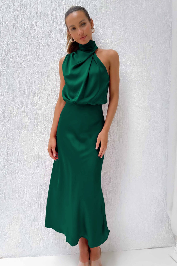 Natalie | Halter neck satin maxi dress