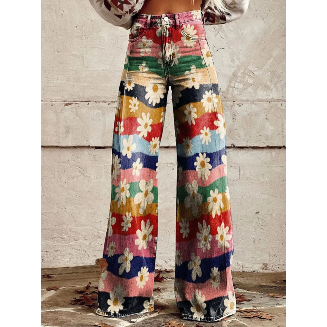 DAPHNE | RETRO FLORAL FLARE PANTS