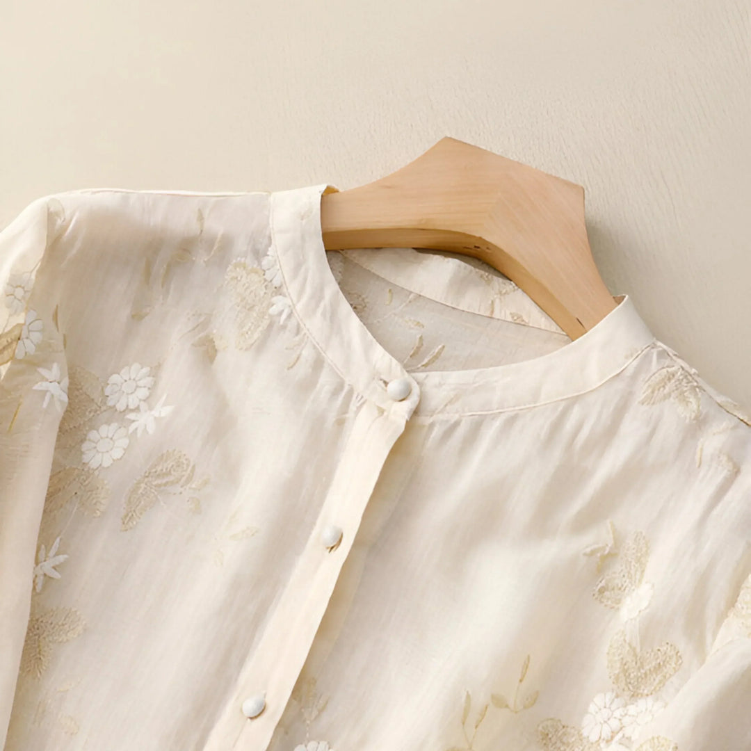 Nora | Cotton Top with Embroidered Flowers