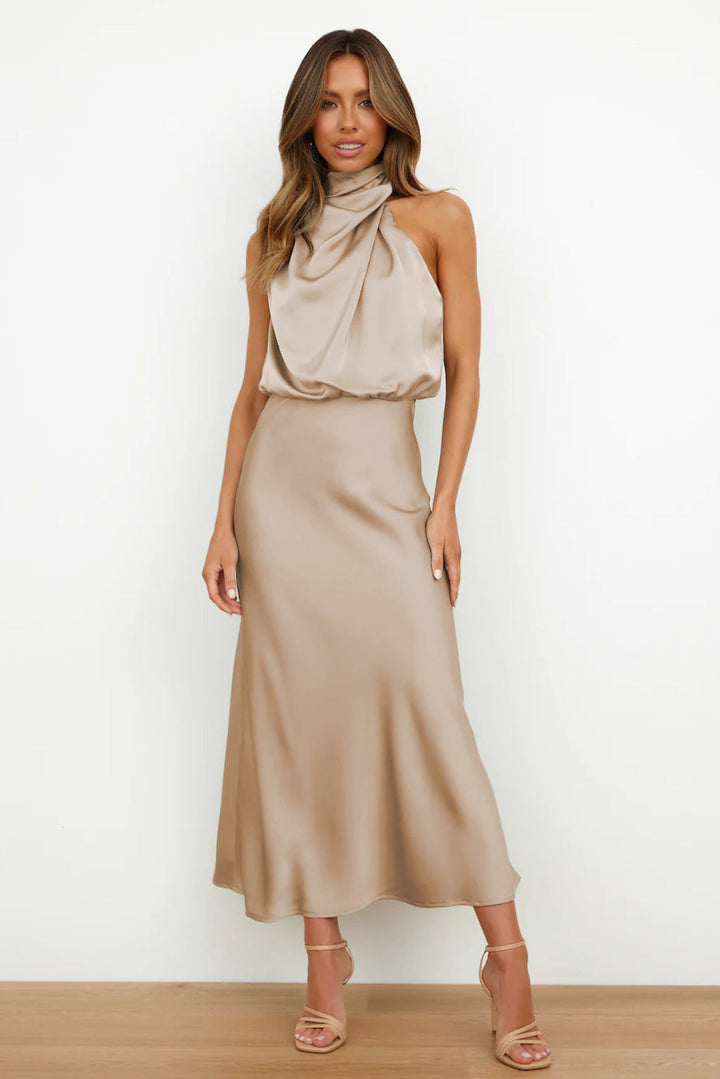 Natalie | Halter neck satin maxi dress