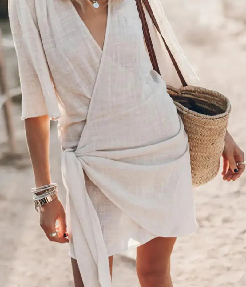 Journee | Linen dress with V-neckline