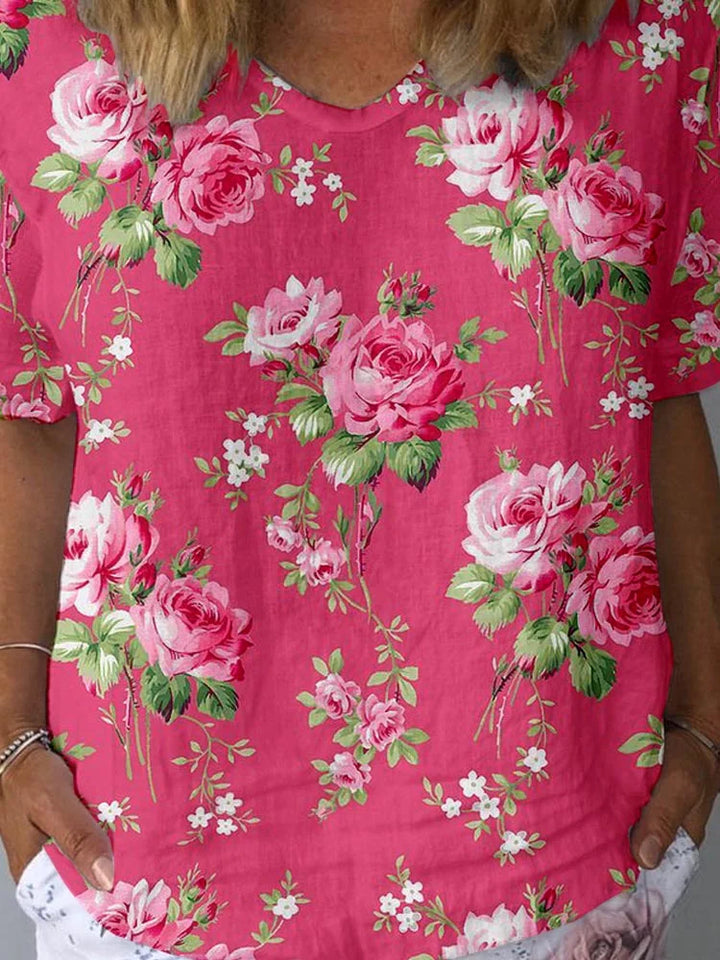 Mavis | Women's Artistic Flower Pattern Short Sleeve Top