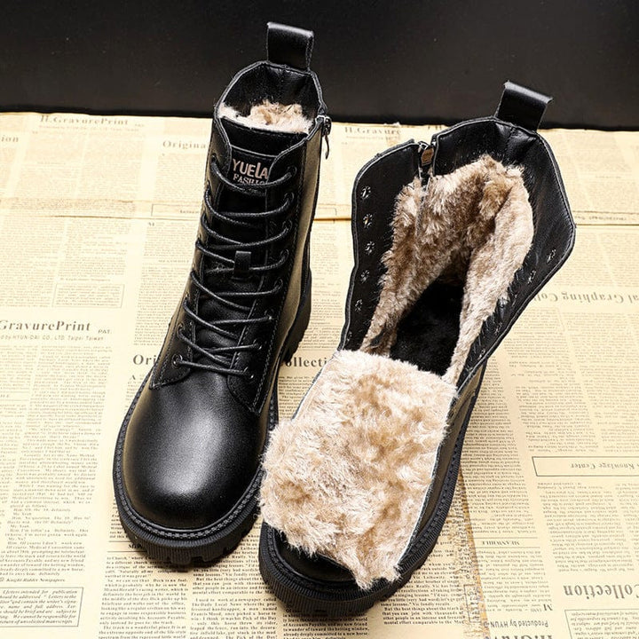 Hilary | Black Leather Fur-Lined Insulated Boots