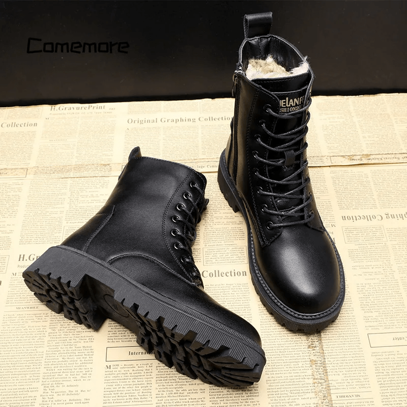 Hilary | Black Leather Fur-Lined Insulated Boots