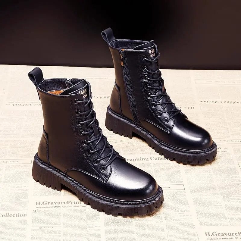 Hilary | Black Leather Fur-Lined Insulated Boots