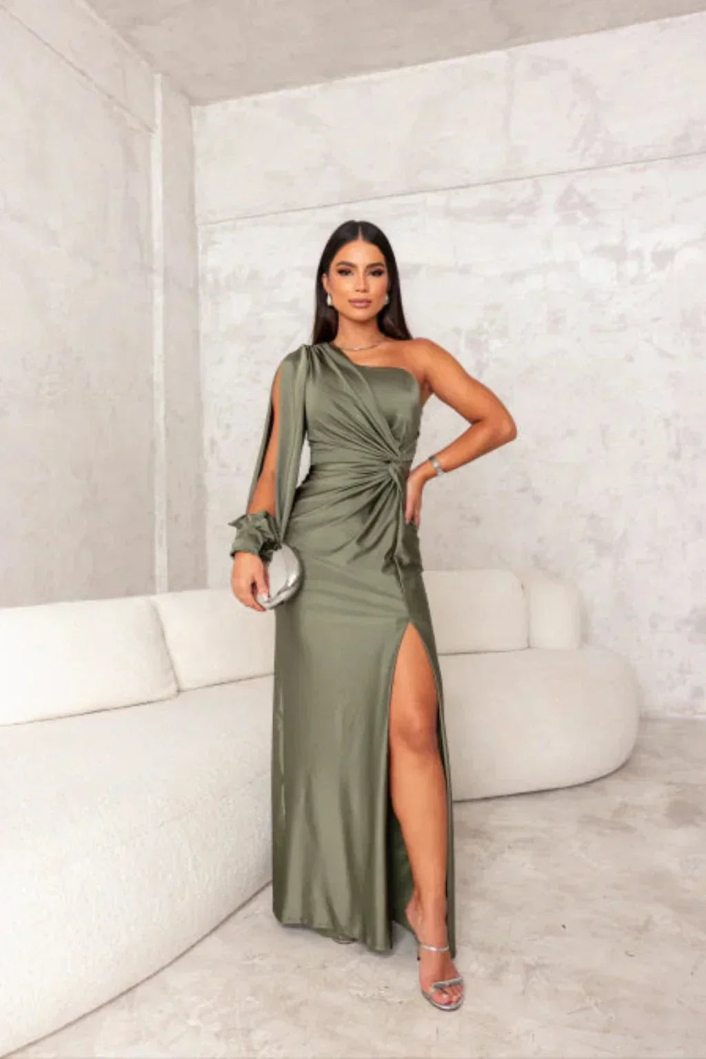 Cora | One-sleeved satin dress